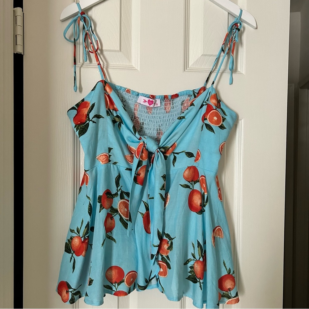 Tie Strap Sky Blue with Oranges Camisole
